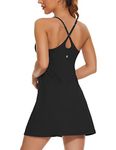 Womens Tennis Dress, 2-in-1 Golf Workout Dress with Built-in Bra & Shorts Pockets, Athletic Dresses with Adjustable Strap, A-black, Medium