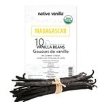 Native Vanilla - Organic Madagascar Vanilla Beans - 10 Premium Gourmet Whole Pods - For Restaurants and Home Baking, Cooking, Dessert Crafting, Beverages and Making Vanilla Extract