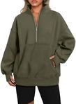 AUTOMET Women's Half Zip Oversized Sweatshirts Fleece Pullover Long Hoodies Casual Mock Turtleneck Sweaters with Pockets ArmyGreen XL