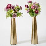 Behoma Golden Metal Slim Cone Flower Vase for Home Decor Bedroom Living Room Office Wedding Table Decorative Item for Festivals Birthday (Flower Not Included) Small (Set of 2)