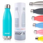 Moon Bottles - Insulated Water Bottle That Lasts Forever - 18/8 Stainless Steel Vacuum Flask - Double Walled Drink Bottle - Thermal Metal Flasks, Leakproof, 24hrs Cold & 12 Hot (500ml, Aqua Green)