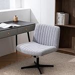 Wide Office Chair Armless Home Office Desk Chair Desk Chair Linen Task Vanity Chair Swivel 120°Rocking Mid Back Computer Chair for Make Up (Cross Base, Light Gray)