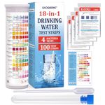 18 in 1 Water Testing Kit for Drinking Water,Well Home Tap Water Test Kit Drinking Water Test Strips for Hardness,Lead,Chlorine,Fluoride,Nitrate,pH,Iron,Copper,Cyanuric Acid,100 Strips