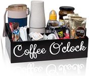 QUALLON Coffee Station Organizer with Small Removable Dividers, Wooden Coffee Bar Accessories Storage For Countertop, Farmhouse Kcup Coffee Pod Holder Basket With Handle For Coffee Lover (black)