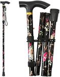 CLOKTA 5-Level Foldable Walking Canes, Lightweight, Adjustable and Aluminum Cane for Seniors Adult Men and Women,Portable Walk Stick,Ergonomic Wheeled Handle, New Floral Pattern (Floral Black)