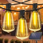 50FT Solar String Lights Outdoor Waterproof, Solar Patio Lights with 25+2 Dimmable ST38 Edison Bulbs Shatterproof,Solar Powered String Lights for Outside Garden Backyard