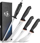 Golden Bird Butcher Knife Set - 4 Piece Professional BBQ Knife Set Include 6" Boning, 6" Skinning, 10" Butcher Breaking Knives & 8" Sharpener Rod, Christmas Gifts for Men Women