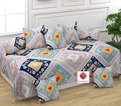 MANIQATEX Diwan Set 8 Pieces Cotton Printed Standard Diwan Set (1 Single Bedsheet, 2 Bolster Covers, 5 Cushion Covers) (Multicolour)