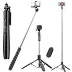 WeCool 62inc / 144cm Long Sefie Stick with Tripod Stand, Large Reinforced Tripod Base, Selfie Stick for Mobile Phone with 6 Section Telescopic Adjustment & 1/4" Screw Compatible with all Phone & Gopro