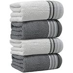 Towelogy® Bath Towels Set of 4 | Luxury 100% Egyptian Cotton Ring Spun Fast Drying & Durable Bathroom Towels Hotel Quality 70x120cm (Grey & White, 4)