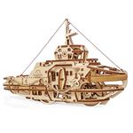 Ugears Tugboat Model Ship kit | Mechanical Wooden Puzzles for Adults | Decorative Boat Kit for Adults | Classic Wooden Boat Model STEM Projects for Adults | Building Model Ship Projects