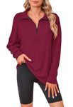 MISFAY Plus Size Sweatshirts for Women Casual Long Sleeve Half Zip Pullover Shirts Tunic Tops for Leggings,Wine Red,L