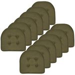 Sweet Home Collection Chair Cushion Memory Foam Pads Tufted Slip Non Skid Rubber Back U-Shaped 17" x 16" Seat Cover, 12 Count (Pack of 1), Army Green