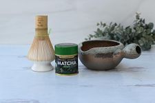 Ceramic Matcha Set - Japanese Spouted Matcha Bowl, Ceremonial Matcha 30g, Bamboo Matcha Whisk and Whisk Holder - Handcrafted Matcha Cup, 100 Prongs Chasen by Aprika Life