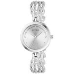 Matrix Stainless Steel Daisy Collection | Stone Studded Silver Dial With Stone Studded Bracelet Chain Analog Watch For Women & Girls, Bandcolor-Silver