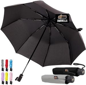 GORILLA GRIP Strong Stick Umbrella for Rain, Compact Travel One-Click Automatic Open Close, Lightweight Portable US Designed Reinforced Fiberglass Ribs, Wind Resistant Easy Collapse Black Gray 2 Pack