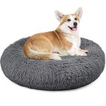 Enjamoy Plush Donut Dog Bed, Calming Round Dog Cat Bed Soft and Fluffy Cuddler Pet Cushion Self-Warming Puppy Beds Machine Washable, Dark Grey 70cm