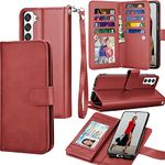 Tekcoo Mobile Phone Case Wallet for Galaxy S22 Plus, Luxury PU Leather ID Cash Credit Card Slots Holder Carrying Folio Flip Cover [Detachable Magnetic Hard Case] Kickstand [Wine Red]