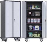 SUXXAN Garage Storage Cabinet with Wheels,Metal Storage Cabinet with 2 Doors and 4 Adjustable Shelves, Lockable Rolling Cabinet,Home Office Metal Utility Cabinet for Garage,Assembly Required