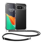 kwmobile Crossbody Case Compatible with Google Pixel 9 / Pixel 9 Pro Case - Clear TPU Phone Cover w/Lanyard Cord Strap - Transparent/Black