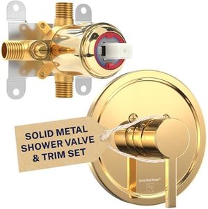 HammerHead Showers® ALL METAL Single-Handle Shower Valve and Trim Kit Polished Brass – Volume and Temperature Control - Rough-In Shower Trim Kit with Valve - Pressure Balance Shower Valve Included