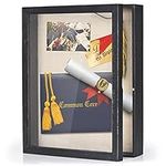 Love-KANKEI Shadow Box Frame 11x14 Shadow Box Display Case with Linen Back Rustic Wood Memory Box for Awards Medals Photos Pictures Black