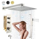 QISHENG Thermostatic Shower System, Multi Shower Heads System with Anti Scald Thermostatic Valve, Adjustable Slide Bar Handheld Sprayer, Wall Mounted Shower Faucet Set (Brushed Nickel)