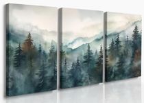 GUBIYU Set of 3 Dark Blue Forest Prints Canvas Foggy Forest Wall Art Forest Pictures Misty Forest Wall Prints Mountain Painting Nature Wall Art Landscape Print Modern Home Office Wall Decor 12"x16"