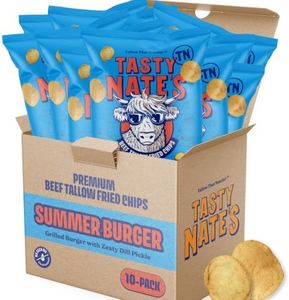 Tasty Nate’s Beef Tallow Potato Chips – Summer Burger Flavor, Kettle Chips Fried in 100% Beef Tallow, Seed Oil Free, Gluten Free Healthy Snacks, 7oz - Pack of 10