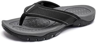 KIIU Mens Thong Sandals Indoor and Outdoor Beach Flip Flop Grey Black 81, 11.5 Men