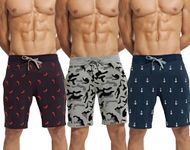 hotfits Men's Black, Grey & Blue Cotton Regular Shorts - Running, Workout, Yoga, Gym Shorts - Pack of 3 - M