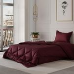 Stoa Paris Satin Comforter Single Bed with 300 TC Quick Dry Fabric Comforter, One Pillow Cover, Luxury Bedding Set, Diwali Decoration, Home Decor Gifting, for Couples, Wedding, Velvet Wine