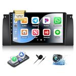 1+32GB CAMECHO Android Car Stereo Radio for X5 E39 5 Series 1999-2006 with Wireless Apple Carplay Android Auto 9" Touch Screen Bluetooth Car Radio GPS Sat Nav HiFi FM RDS Radio + AHD Reversing Camera