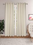 THE CONVERSION Set of 2 Pcs Premium Jute Natural Feel Fabric Solid Cream Color Room Darkening Eyelet, 2 Pc Long Door Curtain 8 Feet