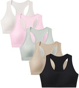 Suekaphin Girls Training Bra Supportive Seamless Sports Bras for Teens Girls with Racerback Removable Pads Pack of 5,Sort-C,XLarge