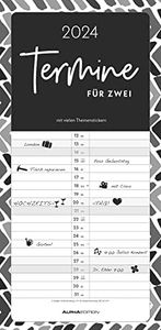 Appointments for 2 Black and White 2024 Family Planner, Timer, Appointment Planner, Couple Calendar, Family Calendar, 22 x 45 cm