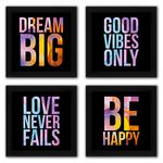 Interio Crafts positive vibes framed posters for home wall decor, set of motivational frames for office and home, synthetic wood frames with digital prints (Set of 4 set 3)