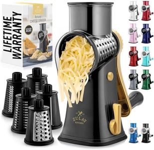 Zulay Kitchen Rotary Cheese Grater 5 Blade Cheese Shredder - Manual Hand Crank Cheese Grater With Reinforced Suction & 5 Interchangeable Drums - Easy to Use, Vegetable Chopper Round Mandoline Slicer