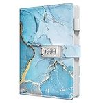 Huamxe Diary with Lock, Personal Locking Journal for Women girls, Leather Hardcover Notebook A5 5.9" x 8.7", 200 Pages Thick Paper, Cute Lined College Ruled Journals for Writing Journaling,Blue Marble