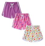 Girls 3-Pack Athletic Shorts Toddlers Workout Active Running Shorts Dolphin Gym Short Pants with Bow 3-10 Years,Purple-Banana-Kitten 6-7Y 6-7 Years