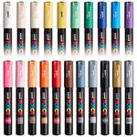 posca Uni Paint Art Marker Pens-Fabric Glass Metal Pen-Full Range Set Of All 21 Colours,fine,Black