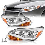 TUSDAR OEM Headlight Assembly w/Bulbs Replacement for 2012 2013 2014 Ford Focus Factory Halogen Headlamp Pair Set