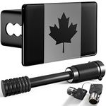 TOEASYTY Canada Flag Metal Hitch Cover for 2 Inch Receivers (with 5/8-Inch Pin Diameter Trailer Hitch Lock, Black)