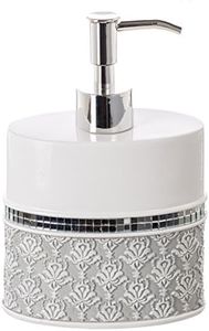 Creative Scents Grey and White Soap Dispenser, Decorative Hand Soap Dispenser for Bathroom - Modern Countertop Lotion Dispenser with Durable Pump for Elegant Bathroom Decor (Mirror Damask Style)