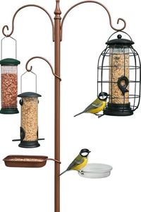 DIVCHI Bird Feeders Hanging Station With 2 Dishes Feeder Pole, Feeding Station, Metal Bird Feeder Stand, Feeders For Small Birds Garden Decorations (Only Station, Feeder Not Included)