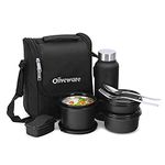 SOPL-OLIVEWARE Teso Pro Lunch Box with Steel Cutlery,3 Microwave Safe Inner Steel Containers with Bpa Free Lids(290Ml,450Ml&600Ml) Plastic Pickle Box(130Ml) Steel Water Bottle(750Ml)-Black,600 ML