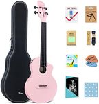 Rosen Nova Concert Ukulele for Adult Kids Ukelele Beginners Kit Ukulele 23 Inch Carbon Fiber Travel Ukuleles with Case Strap Capo Strings and Pick (pink)