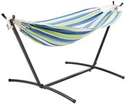 Amazon Basics Double Hammock with 9-Foot Space Saving Steel Stand and Carrying Case, Oasis Blue Stripe