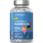 Kids Magnesium Tablets | 100mg | 120 Chewable Tablets | Berry Flavour Vegan Supplement | by Horbaach