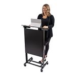 Stand Up Desk Store Mobile Adjustable Height Lectern Podium, Heavy Duty Steel Frame (Black Frame/Black Shelves)